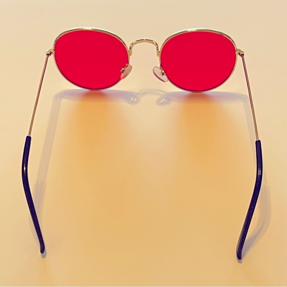 Orange Lens Sunglasses, fashion sunnies, gold tone metallic frame, EUC - Picture 4 of 15